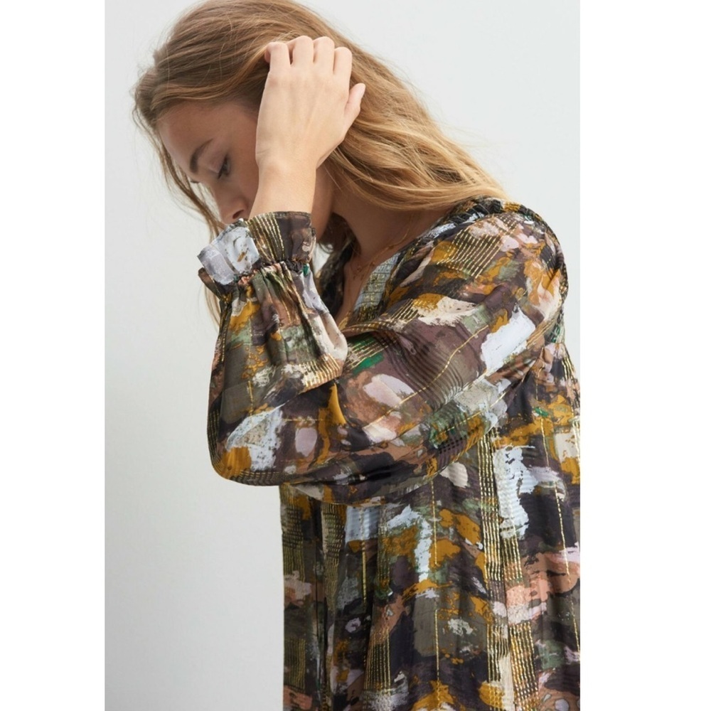 Anthropologie Blair Shimmer Maxi Dress Long Sleeve Gold Klimt Size XS - Picture 5 of 12